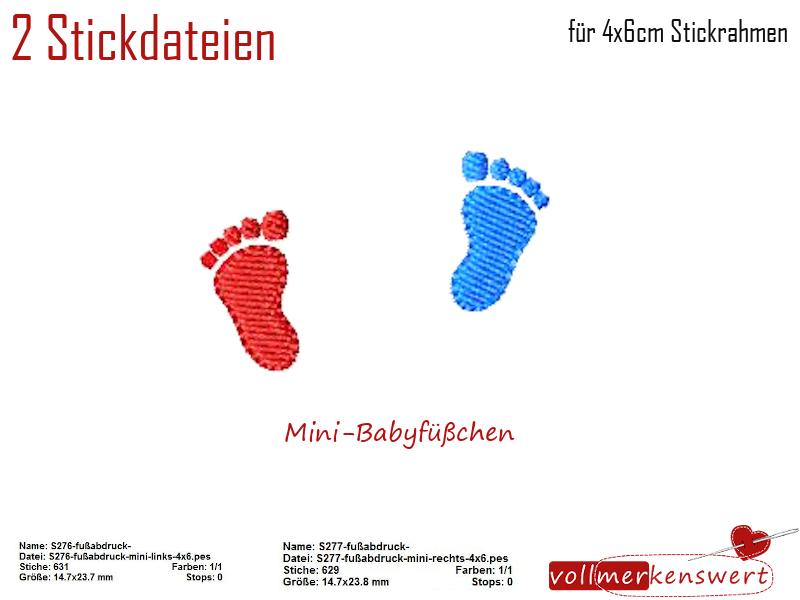 2 Stickdateien Fußabdruck Mini links und rechts im Set für den 10x10cm Stickrahmen S276+S277-set-01